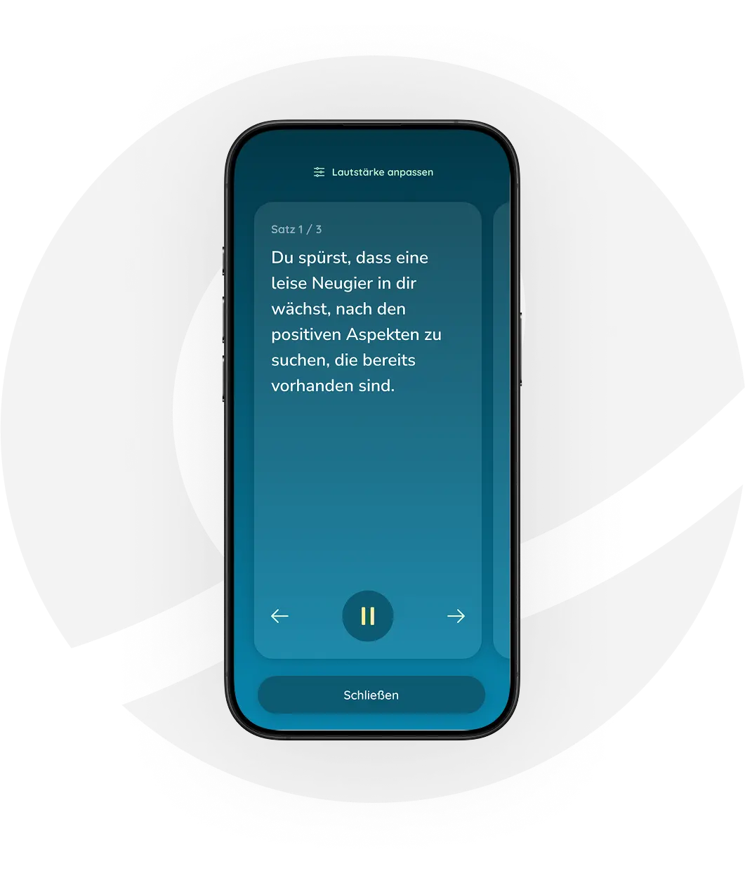 Zeigt entspannt wirkenden Meditationsscreen der FeelUp App